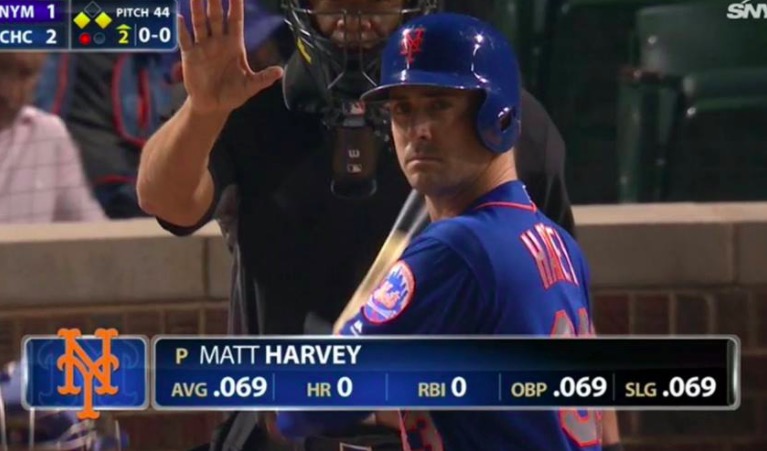 Baseball meme of Matt Harvey who has alot of 69s in his stats
