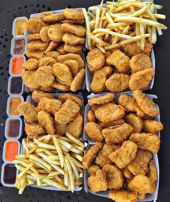 Delicious looking lunch of chicken nuggets and fries
