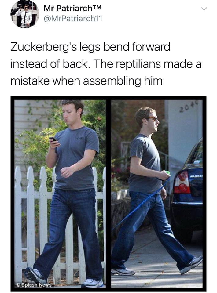 zuckerberg legs - Mr PatriarchTM Zuckerberg's legs bend forward instead of back. The reptilians made a mistake when assembling him 20 Splash News