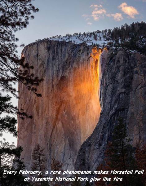 el capitan fire fall - Every February, a rare phenomenon makes Horsetail Fall at Yosemite National Park glow fire
