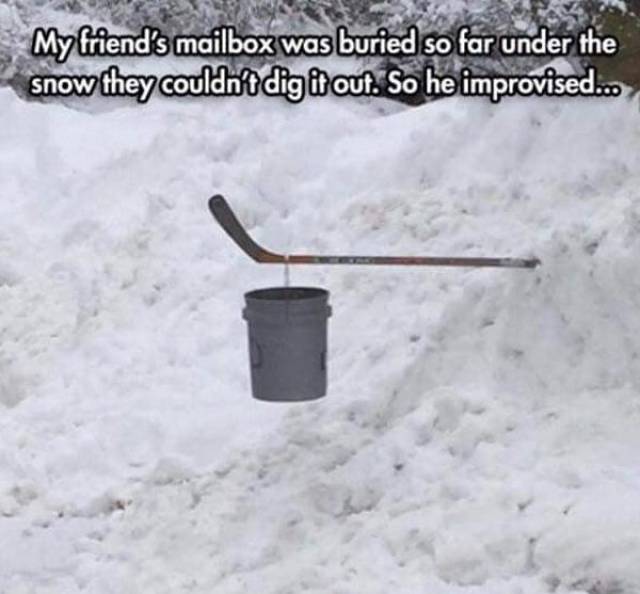 canada only in canada - My friend's mailbox was buried so far under the snow they couldn't dig it out. So he improvised...