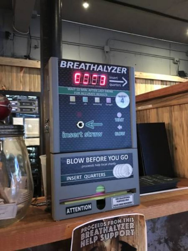 Breathalyzer 6.8.8.8 > Quarters Wait 10 Min After Last Donk For Accurate Results Tnt insert straw Blow Before You Go proceeds hep bocal chanty Insert Quarters Attention Proceeds From This Breathalyzed Help Support