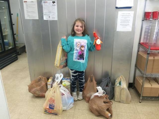 “Yesterday was my daughter’s 6th birthday. Her wish was to help ‘feed hungry people.’ She collected all this food to donate to the local food pantry. I’m a very proud father.”