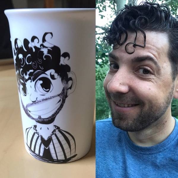 “My 12-year-old daughter drew a portrait of me and put in on a mug for Father’s Day.”