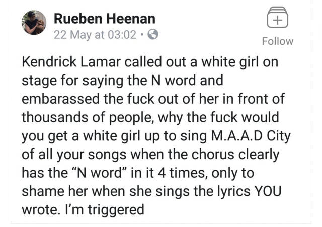 1 peter 3 3 4 - Rueben Heenan 22 May at Kendrick Lamar called out a white girl on stage for saying the N word and embarassed the fuck out of her in front of thousands of people, why the fuck would you get a white girl up to sing M.A.A.D City of all your s
