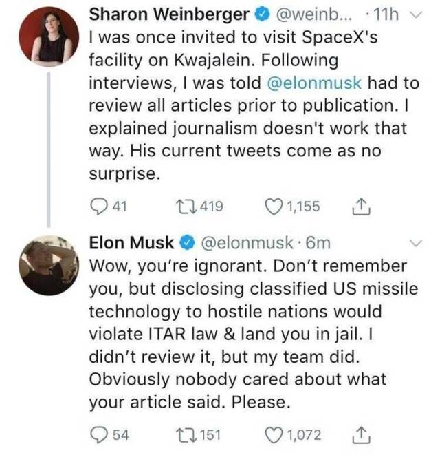 elon musk reddit is jewish - Sharon Weinberger ... .11h I was once invited to visit SpaceX's facility on Kwajalein. ing interviews, I was told had to review all articles prior to publication. I explained journalism doesn't work that way. His current tweet