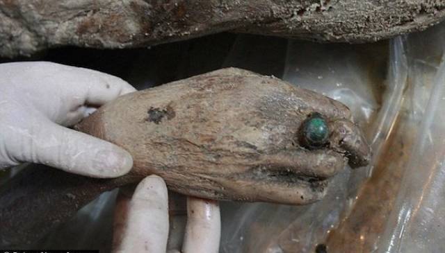 The mummified remains of a 700-year old woman-In 2011, construction workers were building a road, and stumbled across a mummy that might have belonged to the Ming Dynasty. She was wearing expensive jewelry and fabrics and her features actually held up quite well over the years.