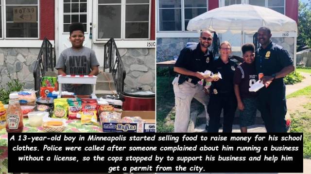community - Hot 9 1510 a Dorter A 13yearold boy in Minneapolis started selling food to raise money for his school clothes. Police were called after someone complained about him running a business without a license, so the cops stopped by to support his bu
