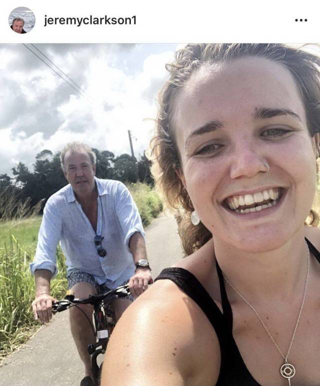 Wednesday hump day pic of girl on a bicycle with Jeremy Clarkson riding behind her