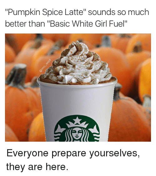 memes - pumpkin spice latte meme - "Pumpkin Spice Latte" sounds so much better than "Basic White Girl Fuel" Omo wad Everyone prepare yourselves, they are here.