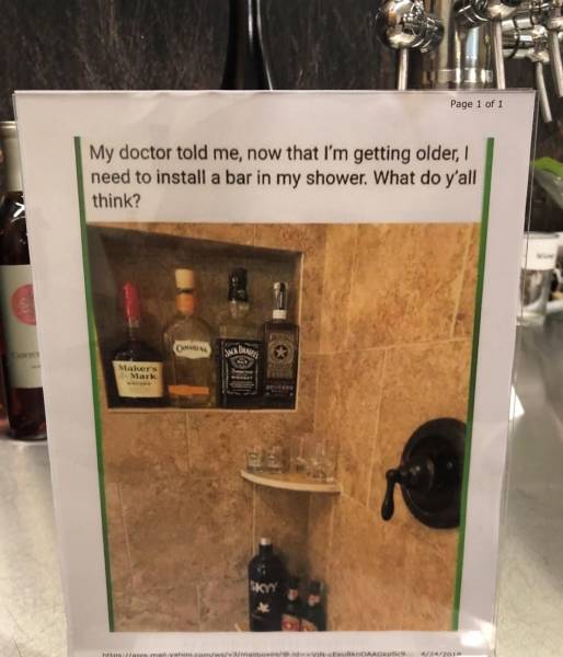 bar in shower - Page 1 of 1 My doctor told me, now that I'm getting older, need to install a bar in my shower. What do y'all think? Min Vifaa