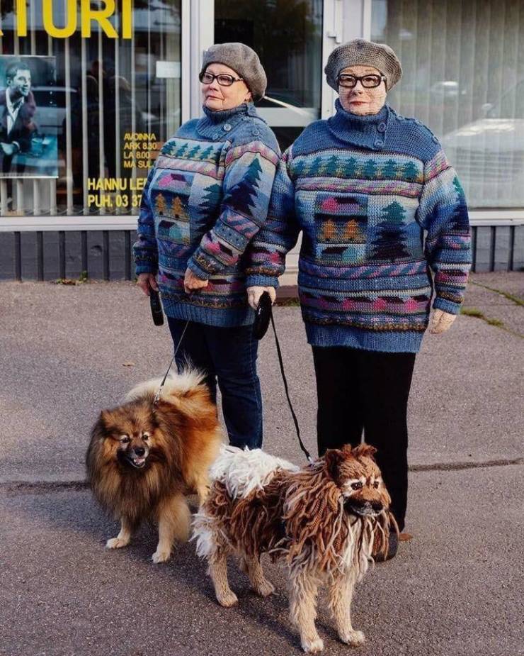 lady who crocheted herself and her dog