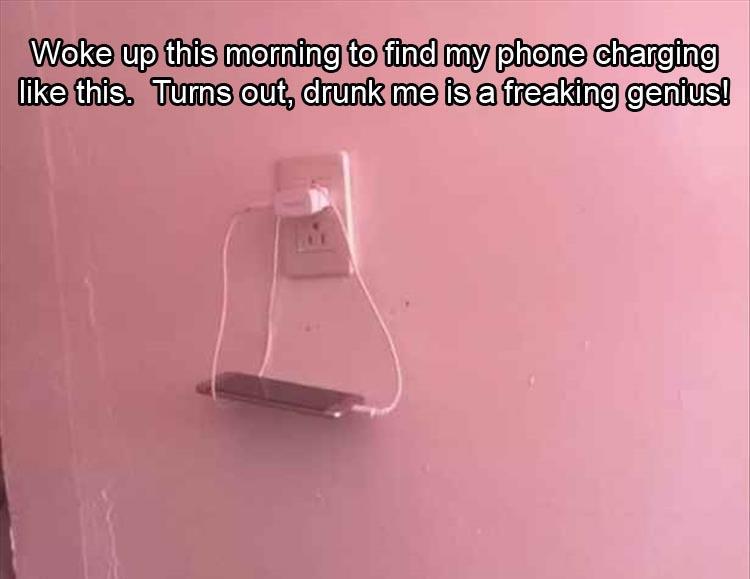 angle - Woke up this morning to find my phone charging this. Turns out, drunk me is a freaking genius!