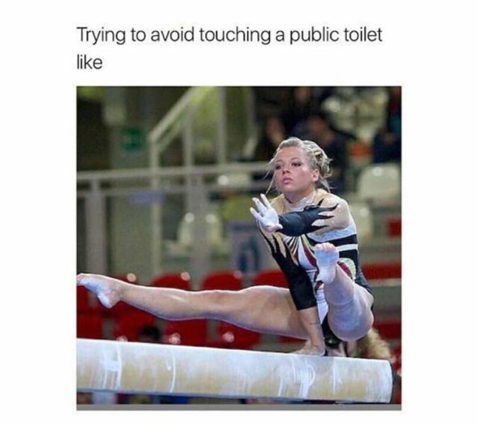 Trying to avoid touching a public toilet