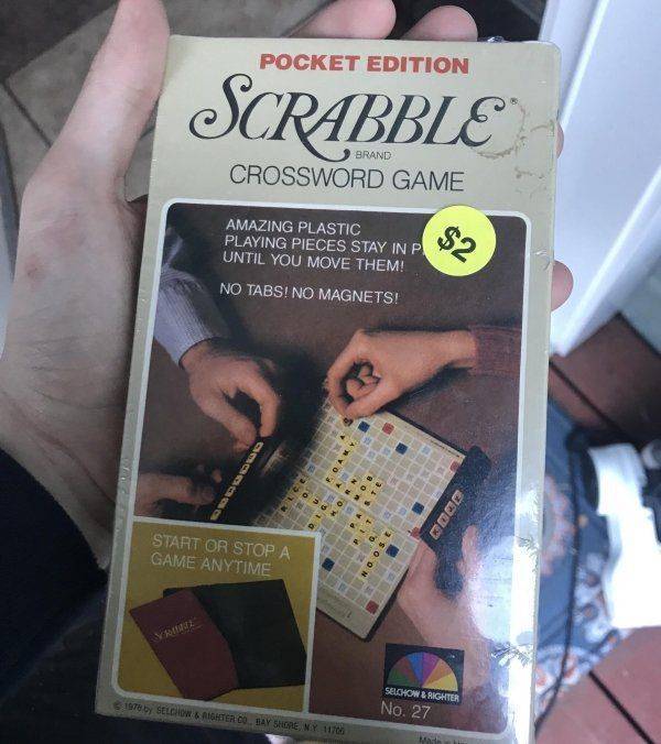 Pocket Edition Scrabble Brand Crossword Game Amazing Plastic Playing Pieces Stay In P Until You Move Them! No Tabs! No Magnets! Start Or Stop A Game Anytime 5.1976 by Selchow & Aighter.Co Bay Shope, Ny 1170 Schow & Righter No. 27 M