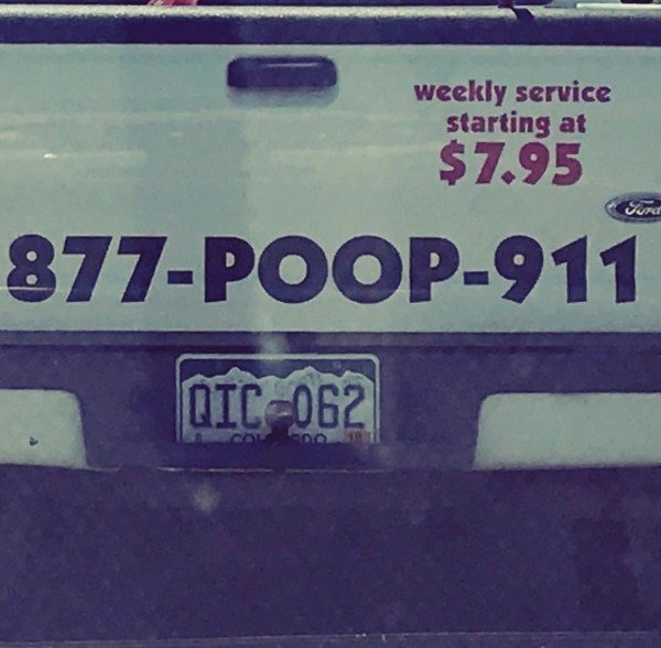 vehicle registration plate - weekly service starting at $7.95 877Poop911 Dtc062