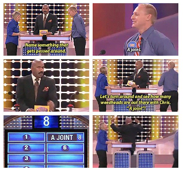 steve harvey memes family feud - Name something that gets passed around in Curs A joint Let's turn around and see how many weedheads are out there with Chris. Ajointi 8 A Joint 8