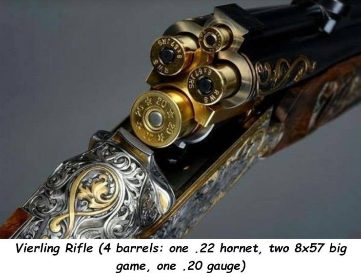 4 barrel combination gun - Vierling Rifle 4 barrels one .22 hornet, two 8x57 big game, one .20 gauge