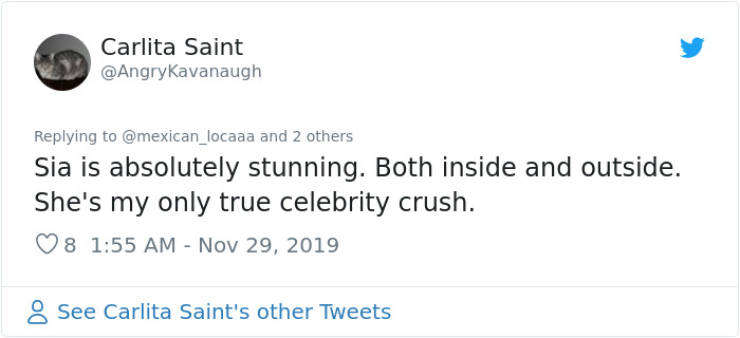 body shaming on social media - Carlita Saint Kavanaugh and 2 others Sia is absolutely stunning. Both inside and outside. She's my only true celebrity crush. 8 See Carlita Saint's other Tweets