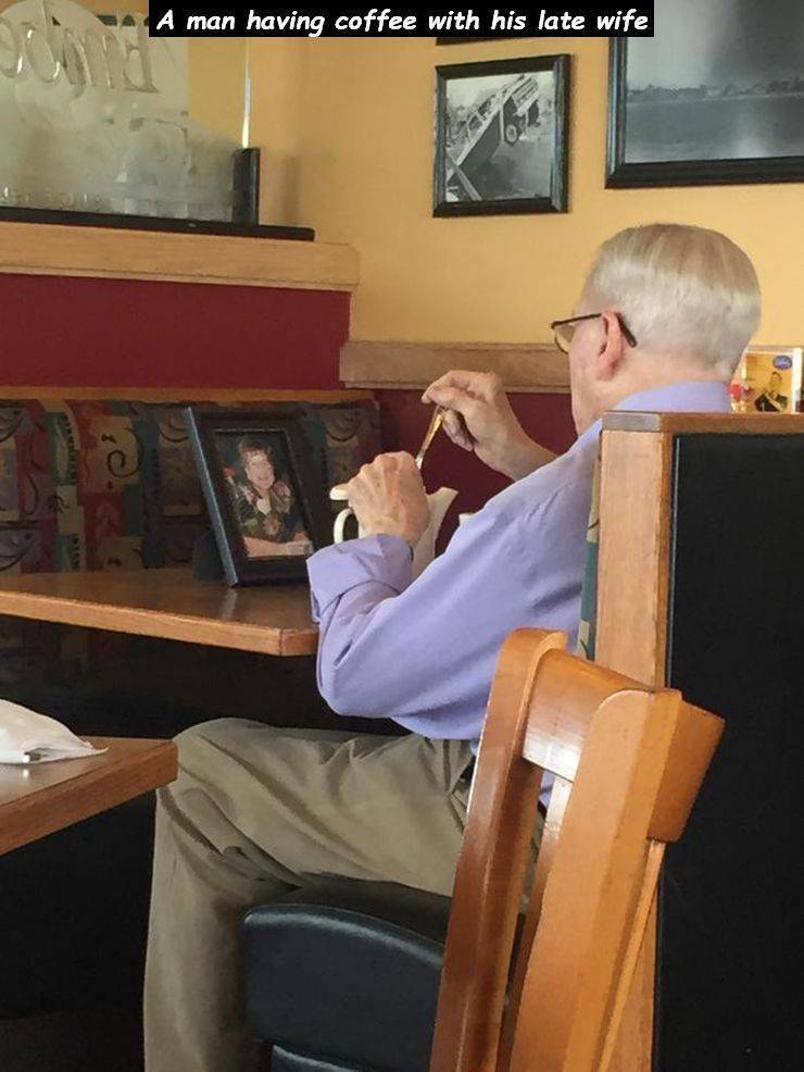 Love - A man having coffee with his late wife