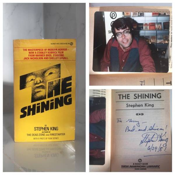 signed copy of the shining by stephen king with photo of the author