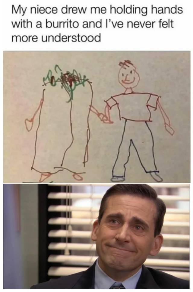 office michael leaves - My niece drew me holding hands with a burrito and I've never felt more understood