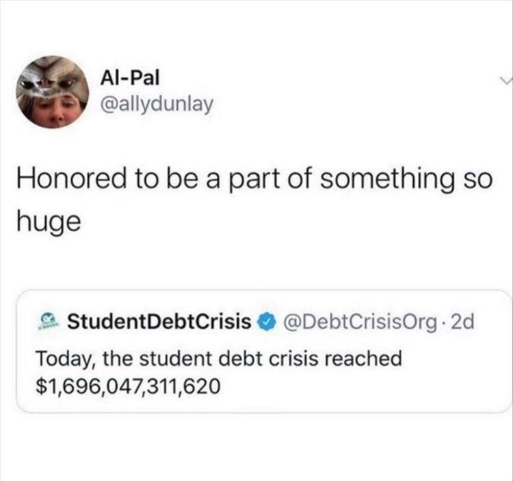 paper - AlPal Honored to be a part of something so huge StudentDebtCrisis . 2d Today, the student debt crisis reached $1,696,047,311,620