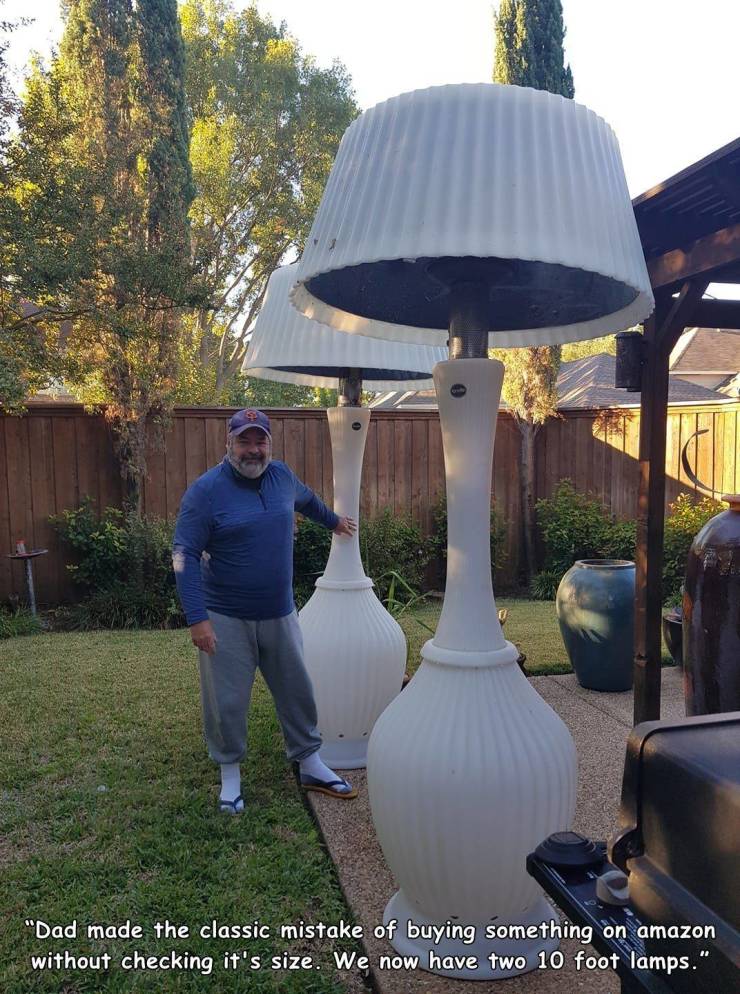 tree - "Dad made the classic mistake of buying something on amazon without checking it's size. We now have two 10 foot lamps."