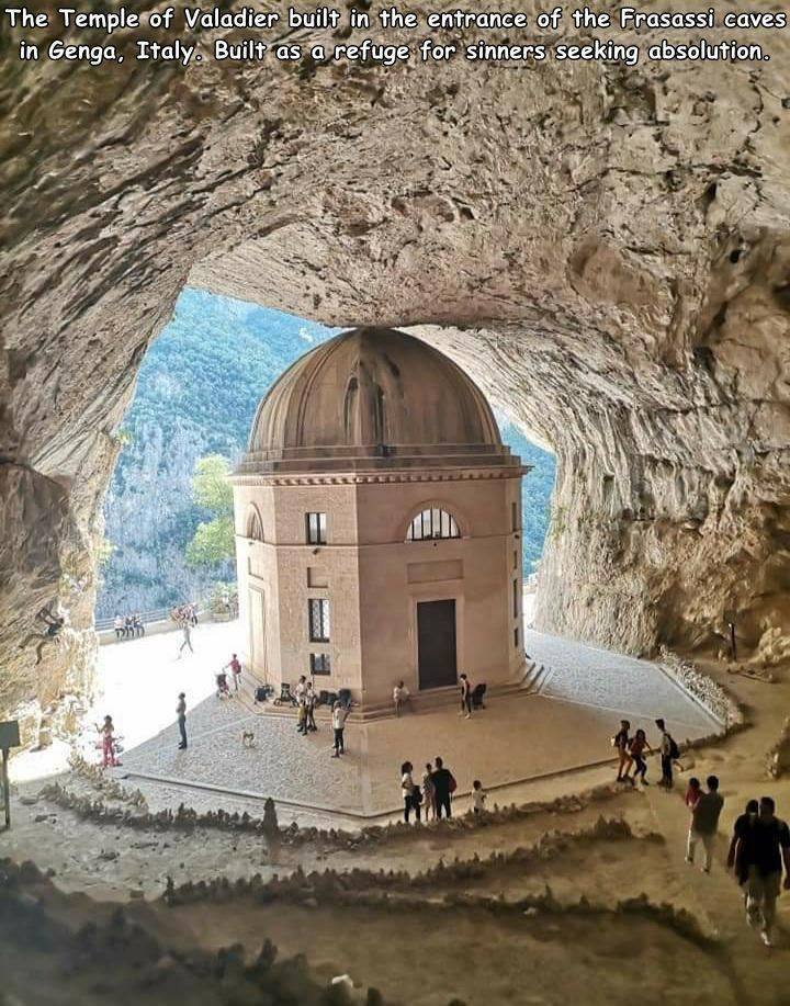 frasassi caves - The Temple of Valadier built in the entrance of the Frasassi caves in Genga, Italy. Built as a refuge for sinners seeking absolution.