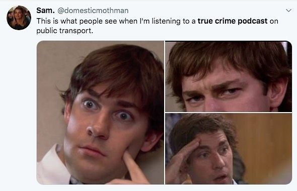 true crime memes -  Sam. This is what people see when I'm listening to a true crime podcast public transport. on
