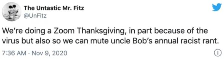 paper - The Untastic Mr. Fitz We're doing a Zoom Thanksgiving, in part because of the virus but also so we can mute uncle Bob's annual racist rant.