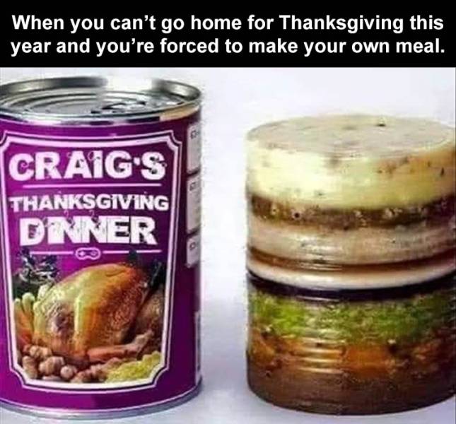 funny memes - christmas tinner - When you can't go home for Thanksgiving this year and you're forced to make your own meal. Craig'S Thanksgiving Dinner
