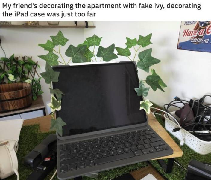 netbook - My friend's decorating the apartment with fake ivy, decorating the iPad case was just too far Have a American