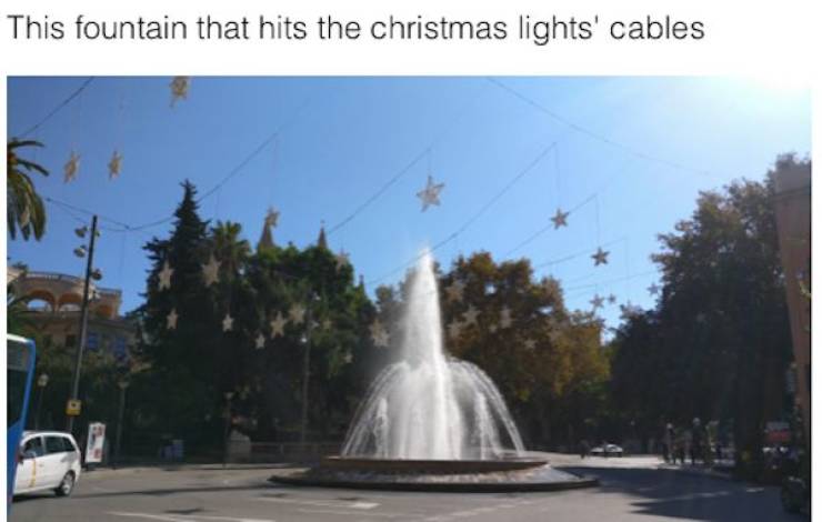 water - This fountain that hits the christmas lights' cables