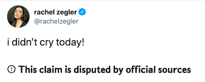 head - rachel zegler i didn't cry today! This claim is disputed by official sources