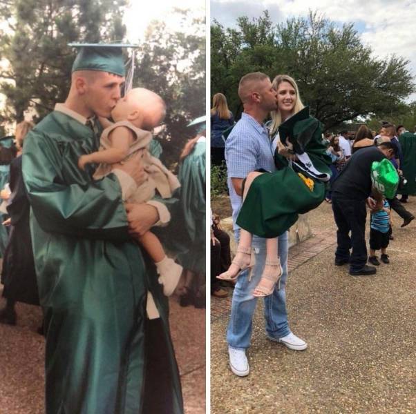 he took his daughter to his graduation his daughter at her graduation