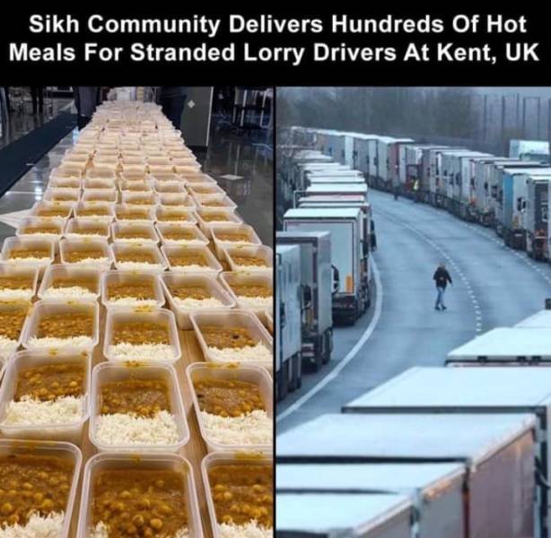 Truck - Sikh Community Delivers Hundreds of Hot Meals For Stranded Lorry Drivers At Kent, Uk