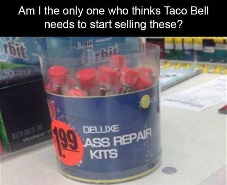 plastic - Am I the only one who thinks Taco Bell needs to start selling these? Deluxe Spearming 199 Ass Repair Kits