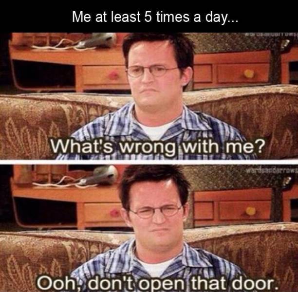 extremely funny memes - Me at least 5 times a day... Now What's wrong with me? Ooh, don't open that door.