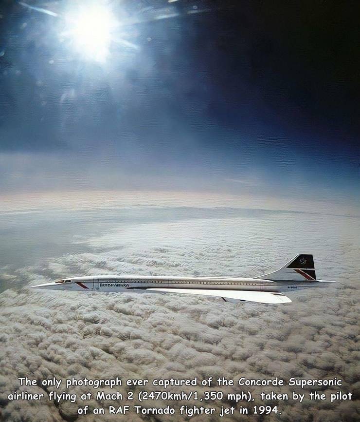 concorde at mach 2 - Tentarios The only photograph ever captured of the Concorde Supersonic airliner flying at Mach 2 mh1.350 mph, taken by the pilot of an Raf Tornado fighter jet in 1994.