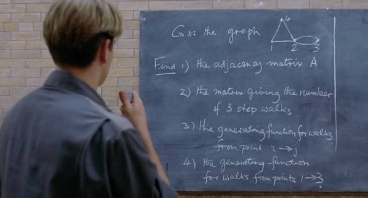 good will hunting chalkboard - Got the graph A 3 Find i the adjacency matrix A 2 the mattis giving the number of 3 step walks 3 the generating function for walks from point i j 4 the generating function for walks from points 1