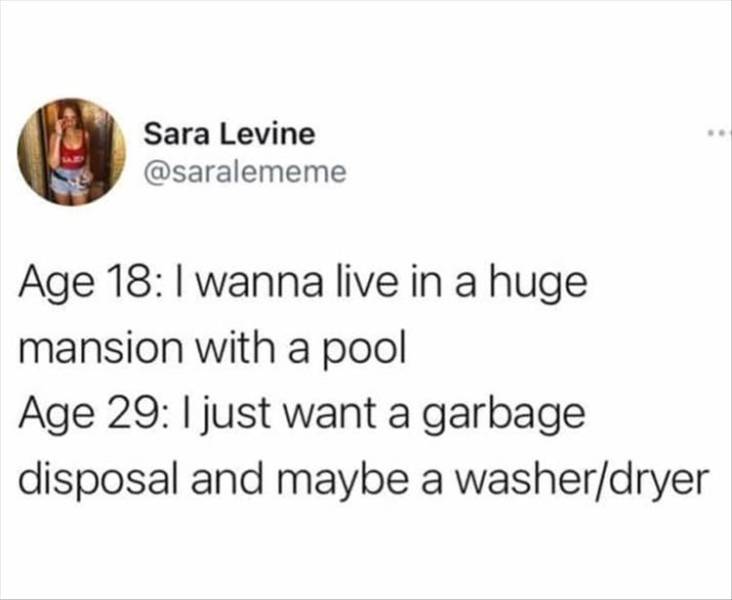 paper - Sara Levine Age 18 I wanna live in a huge mansion with a pool Age 29 I just want a garbage disposal and maybe a washerdryer