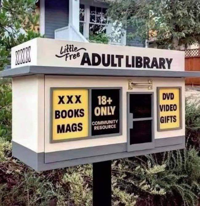 signage - Little Azaroane Free Adult Library 18 Xxx Books Only Mags Dvd Video Gifts Community Resource