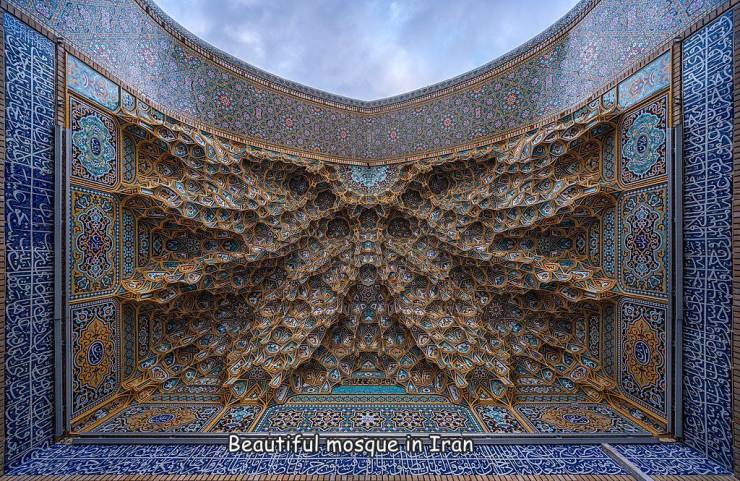 decorative muqarnas vaulting in the iwan entrance - Ey Steel Ares Beautiful mosque in Iran va