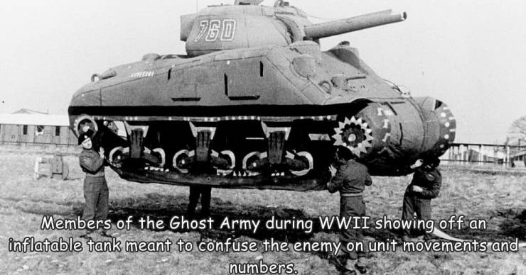ghost army ww2 - 1760 Members of the Ghost Army during Wwii showing off an inflatable tank meant to confuse the enemy on unit movements and numbers.