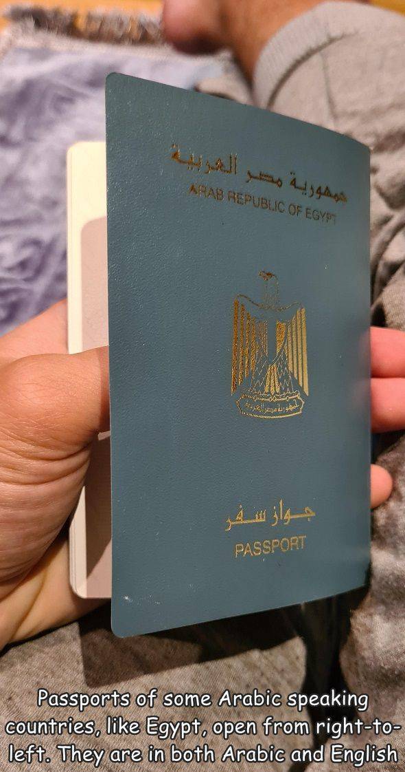 Arab Republic Of Egy Passport Passports of some Arabic speaking countries, Egypt, open from rightto left. They are in both Arabic and English