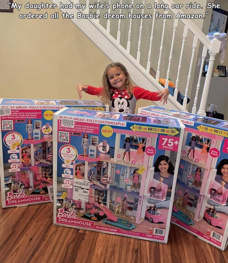 funny pics and memes - toy - "My daughter had my wife's phone on a long car ride. She ordered all the Barbie dream houses from Amazon." Wirelli Bay Areas! Fully Customizable Colors 4 Realistic Sound Effects Onable Pool Slide And Swing New Soft Grass And F