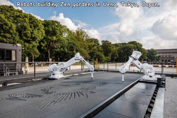 roof - Robots building Zen gardens in Ueno, Tokyo, Japan. N