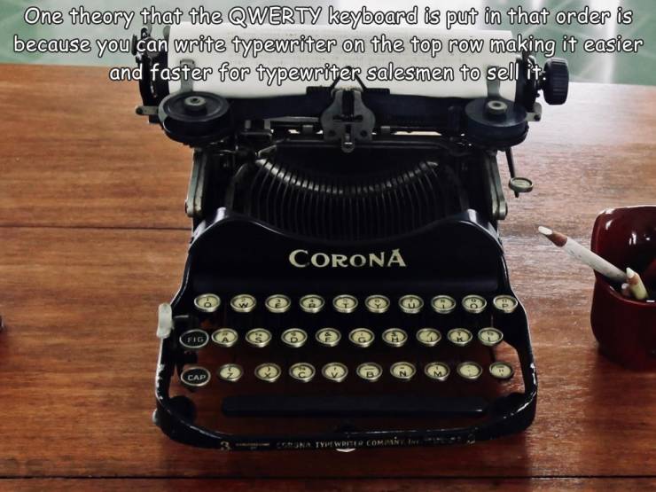 finca vigía - One theory that the Qwerty keyboard is put in that order is because you can write typewriter on the top row making it easier and faster for typewriter salesmen to sell it! Corona w 9 Fig . 10 Cap Typewriter Com