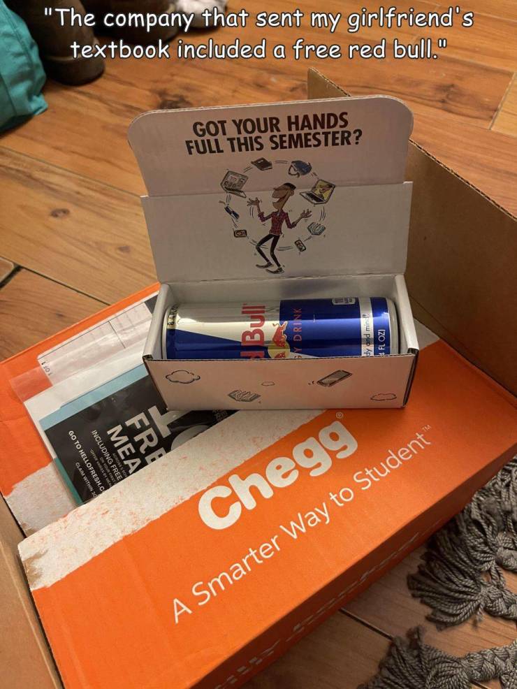 box - "The company that sent my girlfriend's textbook included a free red bull. Got Your Hands Full This Semester? Bull To Hellofresh Mea Fre Clar Weten 30 Chegg A Smarter Way to Student